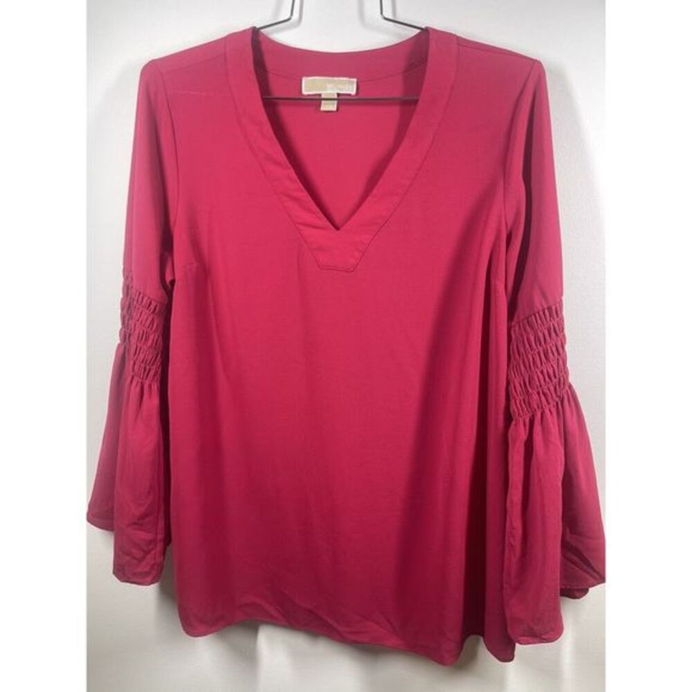 Michael Kors‎ Bell Sleeved Chiffon Tunic Top In Raspberry Size Large